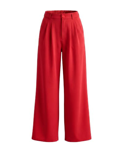GRAPENT Womens Pants for Work Business Casual High Waisted Wide Leg Pants Elastic Back Work Outfits Flowy Palazzo for Women Plus Size Wide Leg Slacks Color True Red Size XX-Large 20 22 | Amazon (US)