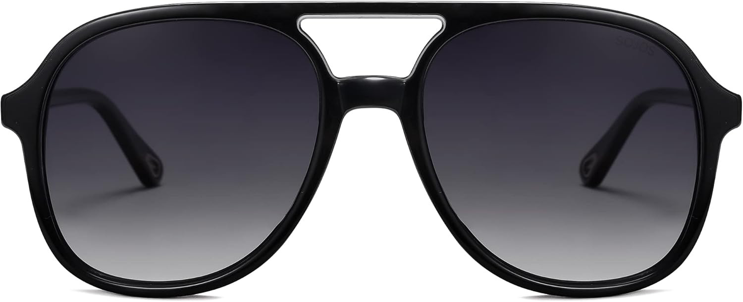 SOJOS Retro Square Polarized Aviator Sunglasses Womens Mens 70s Vintage Double Bridge Sun Glasses... | Amazon (US)