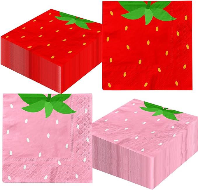 Strawberry Birthday Decorations,40pcs Strawberry Party Napkins Pink and Red Berry Sweet One Napki... | Amazon (US)