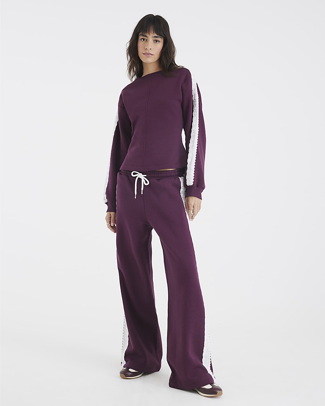 Red Long Sleeve Lace Trim Cinched Sweatshirt | River Island UK & IE