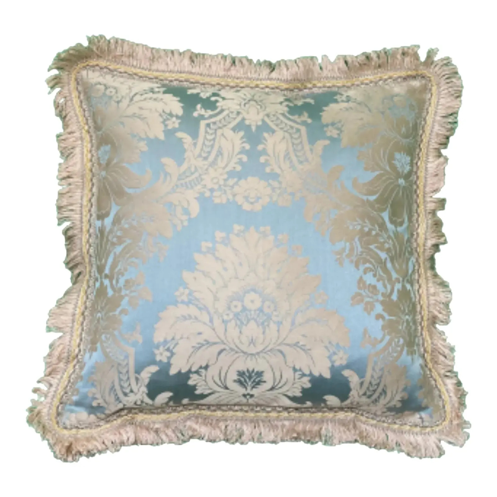 Bridgerton Seafoam Damask With Hand Applied Trim Square Stroheim Designer Pillow | Chairish