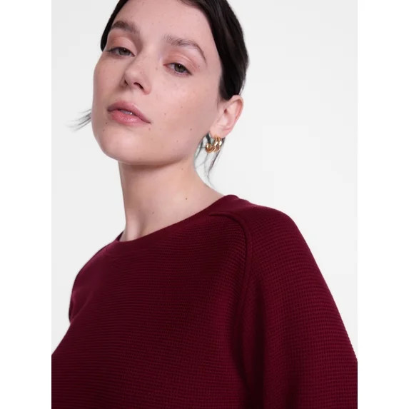 Scenario Women's Waffle Knit Crewneck Tee with Long Sleeves, Sizes XS-XXXL | Walmart (US)