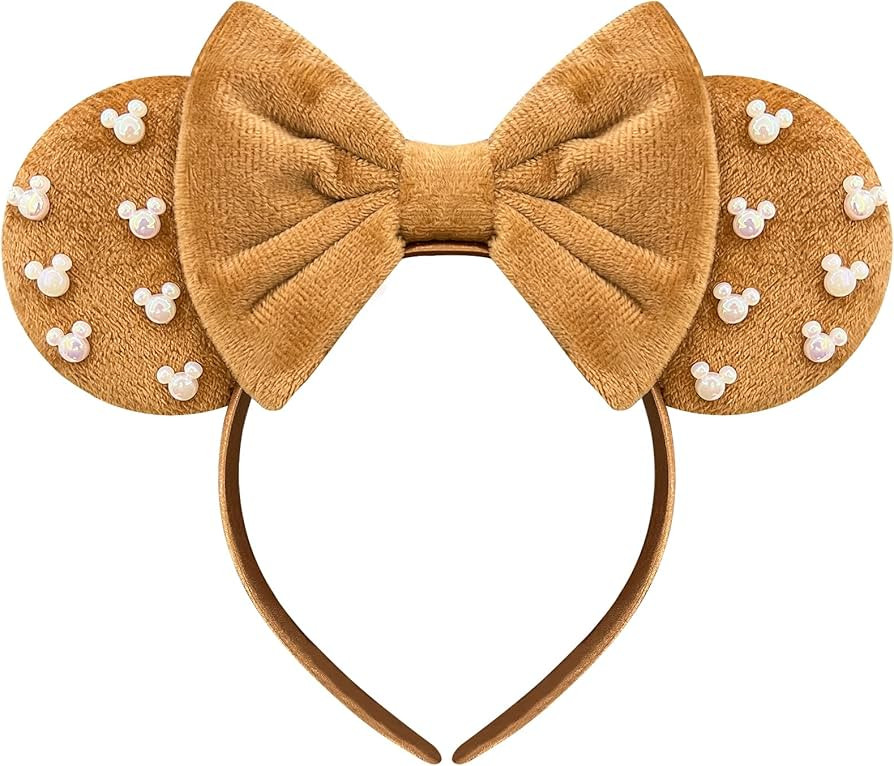 Trnerm Khaki Fuzzy Mouse Ears Headband for Women, Cute Beads Headband with Bows，Halloween Costu... | Amazon (US)