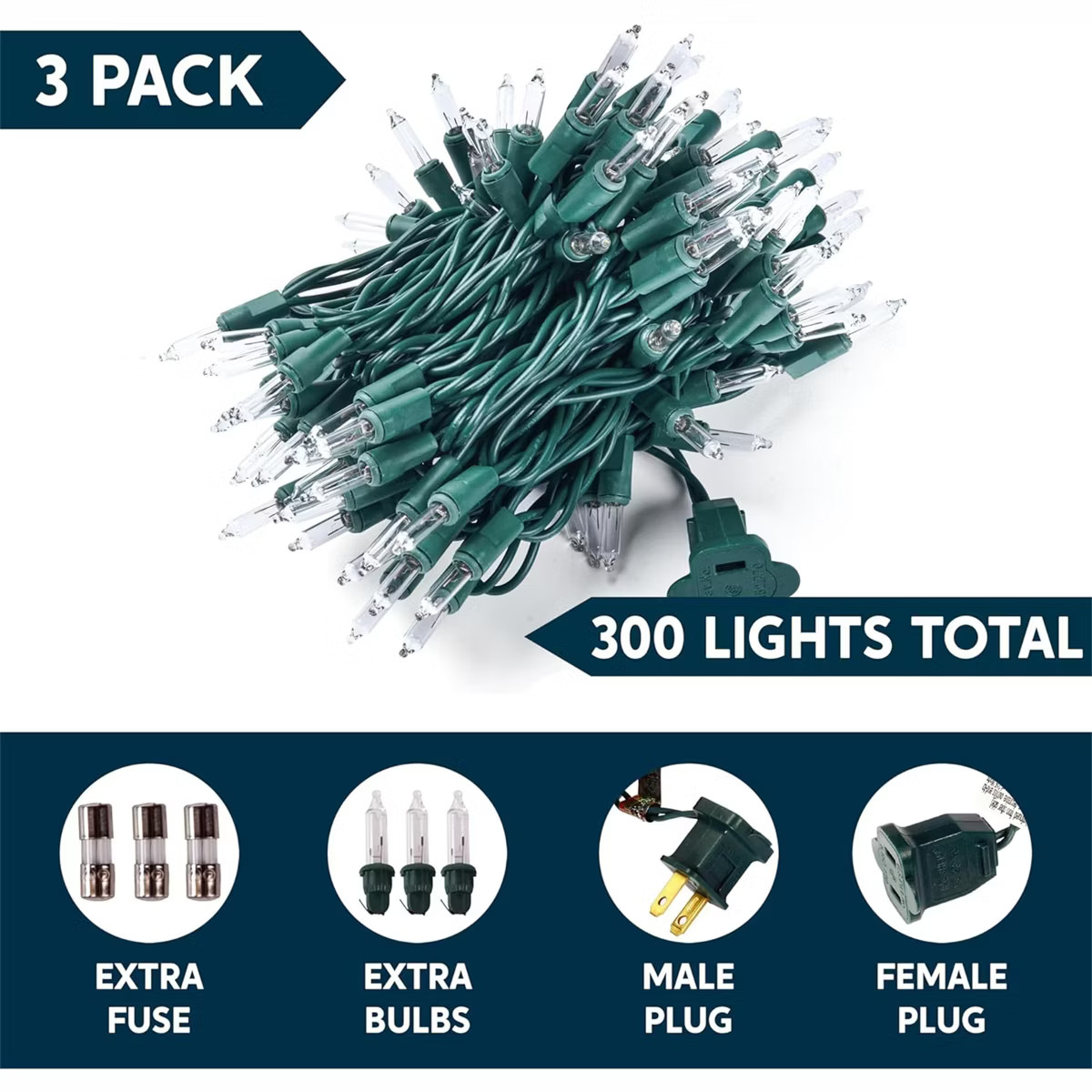 Joyfy 300(3x100) Counts 67.5FT Christmas String Lights Outdoor, Christmas Tree Lights with Green ... | Target