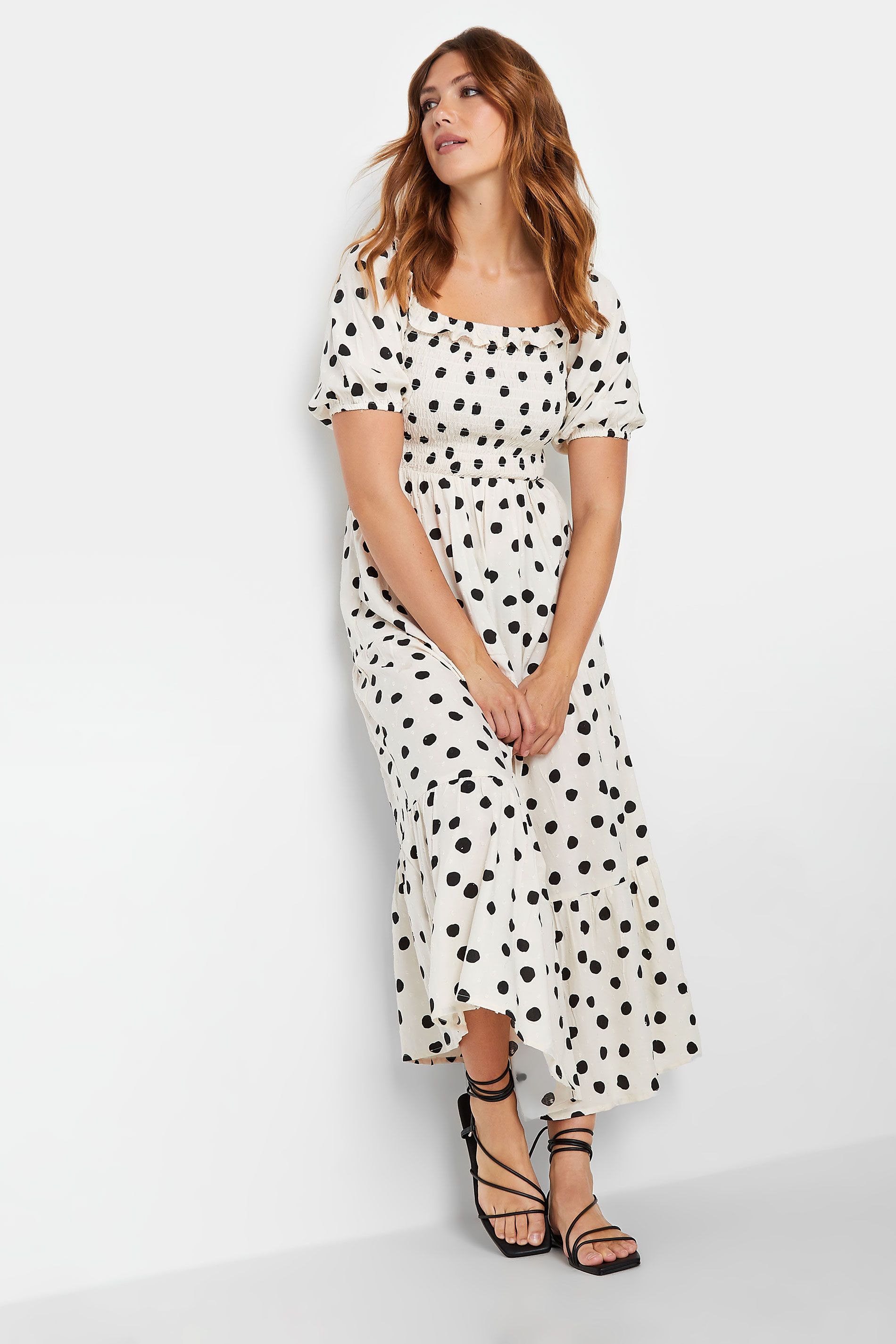 LTS Tall White Polka Dot Puff Sleeve Maxi Dress | Long Tall Sally