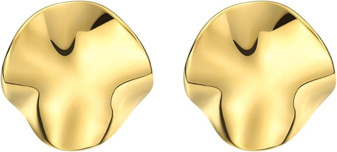 ENVYOU Geometric Rectangle Gold Stud Earrings Irregular Hammered Chunky Statement Earrings for Wo... | Amazon (US)