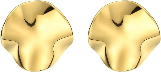 ENVYOU Geometric Rectangle Gold Stud Earrings Irregular Hammered Chunky Statement Earrings for Wo... | Amazon (US)