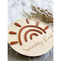 Sunshine Name Sign | Baby Name Sun Nursery Decor Modern Milestone Photo Disc Wood Prop Shower | Etsy (US)