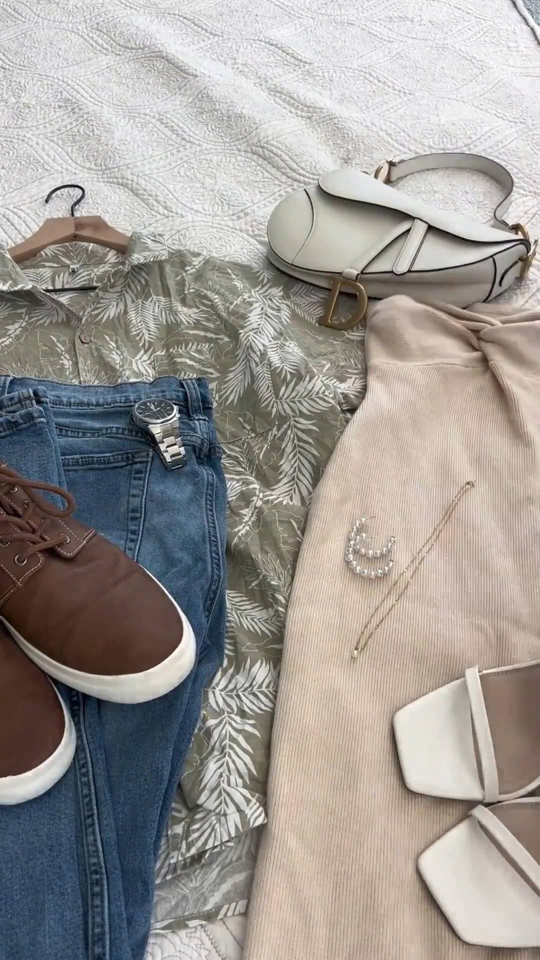 Resort evenings & date night energy 🌿✨

Soft neutrals, effortless layers, and warm brown details that just feel like vacation 🌴🦩🍋‍🟩
Lightweight prints for him, ribbed textures and creamy accessories for her 👩🏼‍❤️‍👨🏻 polished but easy.

Perfect for sunset dinners, rooftop drinks, anniversary plans, or a dressed up vacation night 🤍 Everything linked for your next getaway moment 😌

#LTKStyle #LTKHisAndHers #DateNightVibes #ResortStyle #NeutralAesthetic #VacationOutfits #CouplesStyle #CoastalVibes #SpringNights #EffortlessStyle