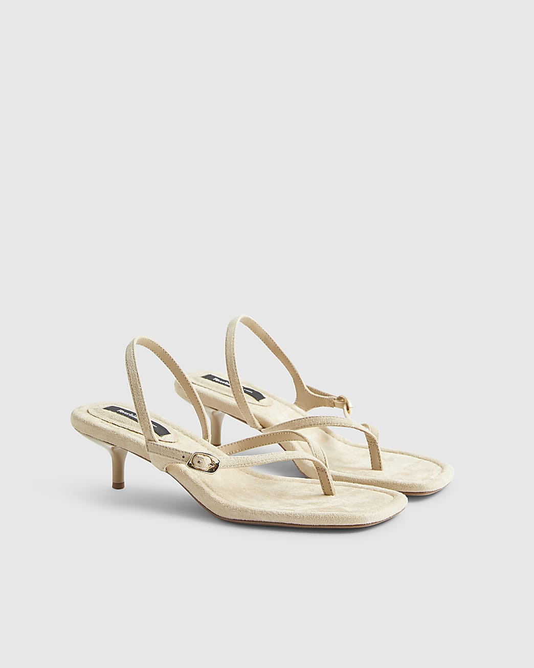 Beige Faux Suede Toe Thong Heeled Sandals | River Island UK & IE