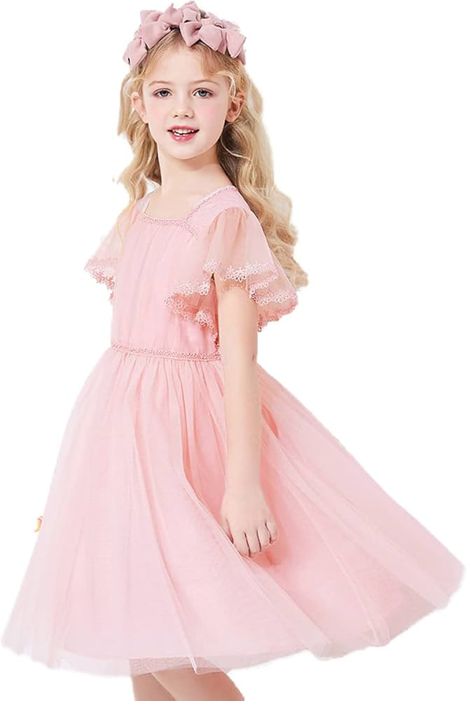 HILEELANG Flower Girl Maxi Dress Princess Lace Tulle Photo Gowns Wedding Party Dress | Amazon (US)