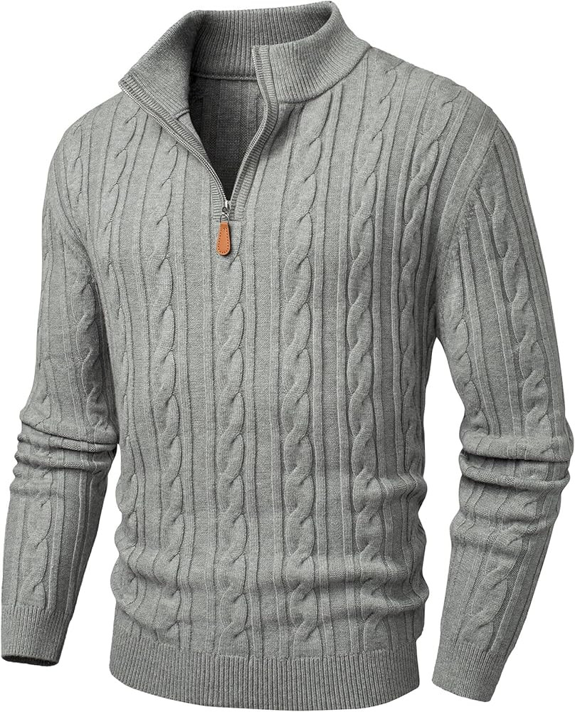 JMIERR Men's Quarter Zip Pullover Sweater Cable Knit Casual Stand Collar Texture Knitted Sweaters | Amazon (US)