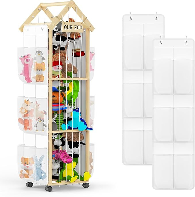 Stuffed Animals Storage Zoo, 2in1 Wooden Stuffed Animal Cage with Storage Bags, Large Soft Toy Or... | Amazon (US)