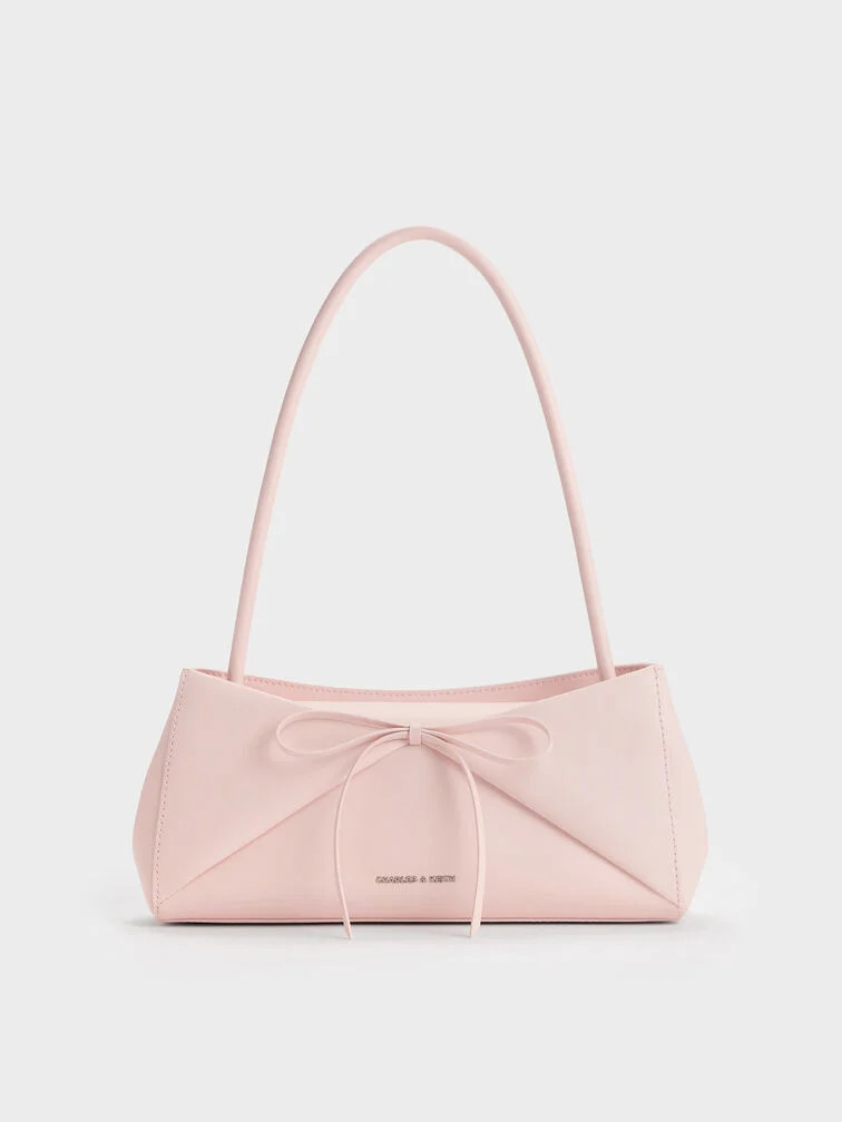 Hazel Bow Panelled Shoulder Bag - Soft Pink | Charles & Keith UK
