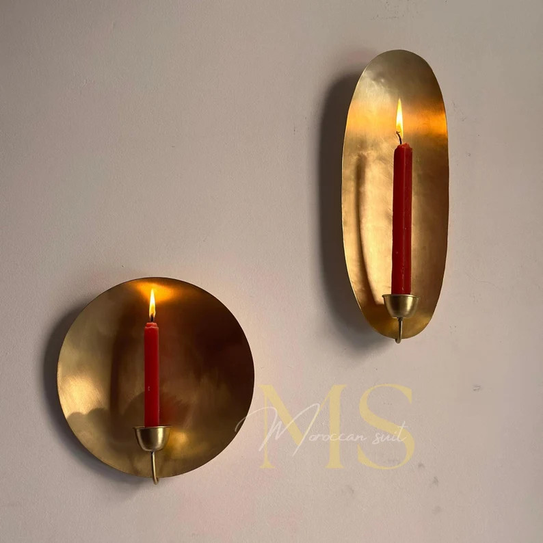 Moroccan Round, Oval Brass Gold Leaf Candle Holder Wall Light, Moroccan Brass Wall Light Modern D... | Etsy (US)