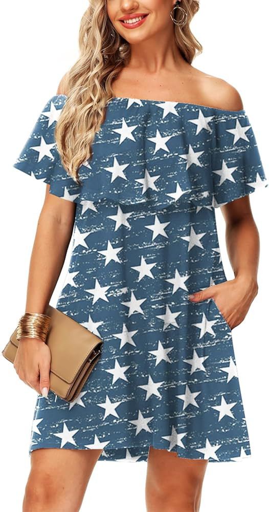 Deerose Women St Patrick Off The Shoulder Dresses Summer Cute Casual Dress with Pockets | Amazon (US)