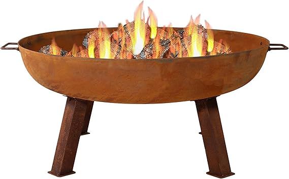 Sunnydaze 34-Inch Rustic Cast Iron Outdoor Raised Fire Pit Bowl with Handles - Oxidized Finish | Amazon (US)