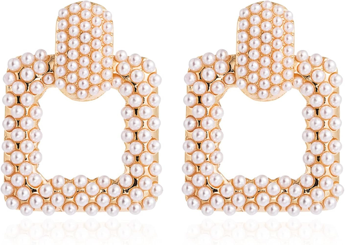 Fuvirou Boho Faux Pearl Earrings Studs Geometric Square Drop Earrings for Women Girls | Amazon (US)