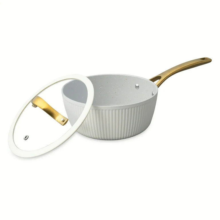 Thyme & Table 2.5 QT Non-Stick Signature Ribbed Saucepan - White & Gold | Walmart (US)