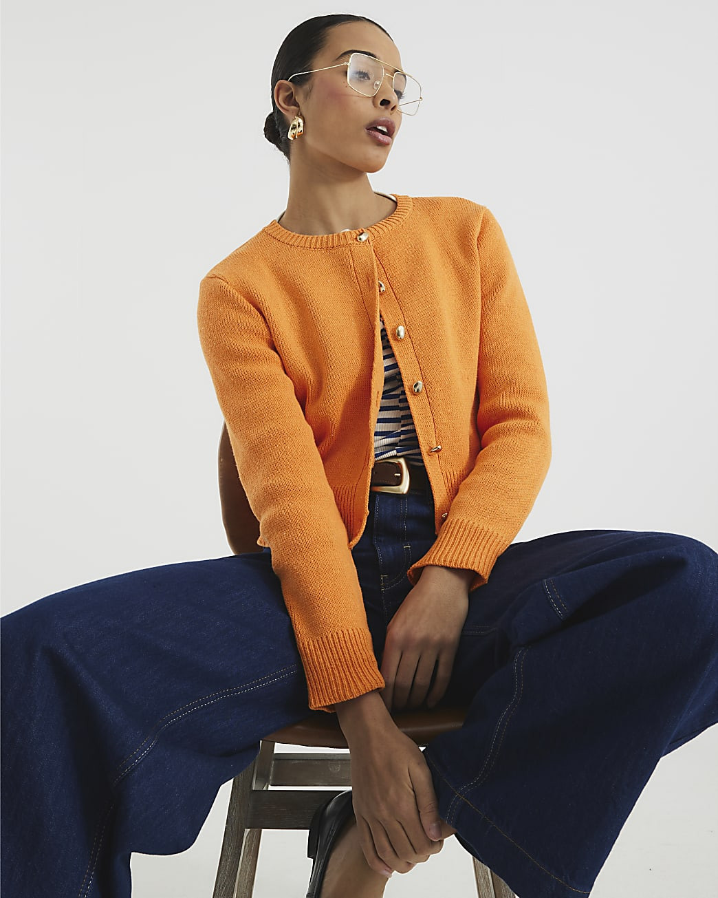 Orange Long Sleeve Button Cardigan | River Island UK & IE