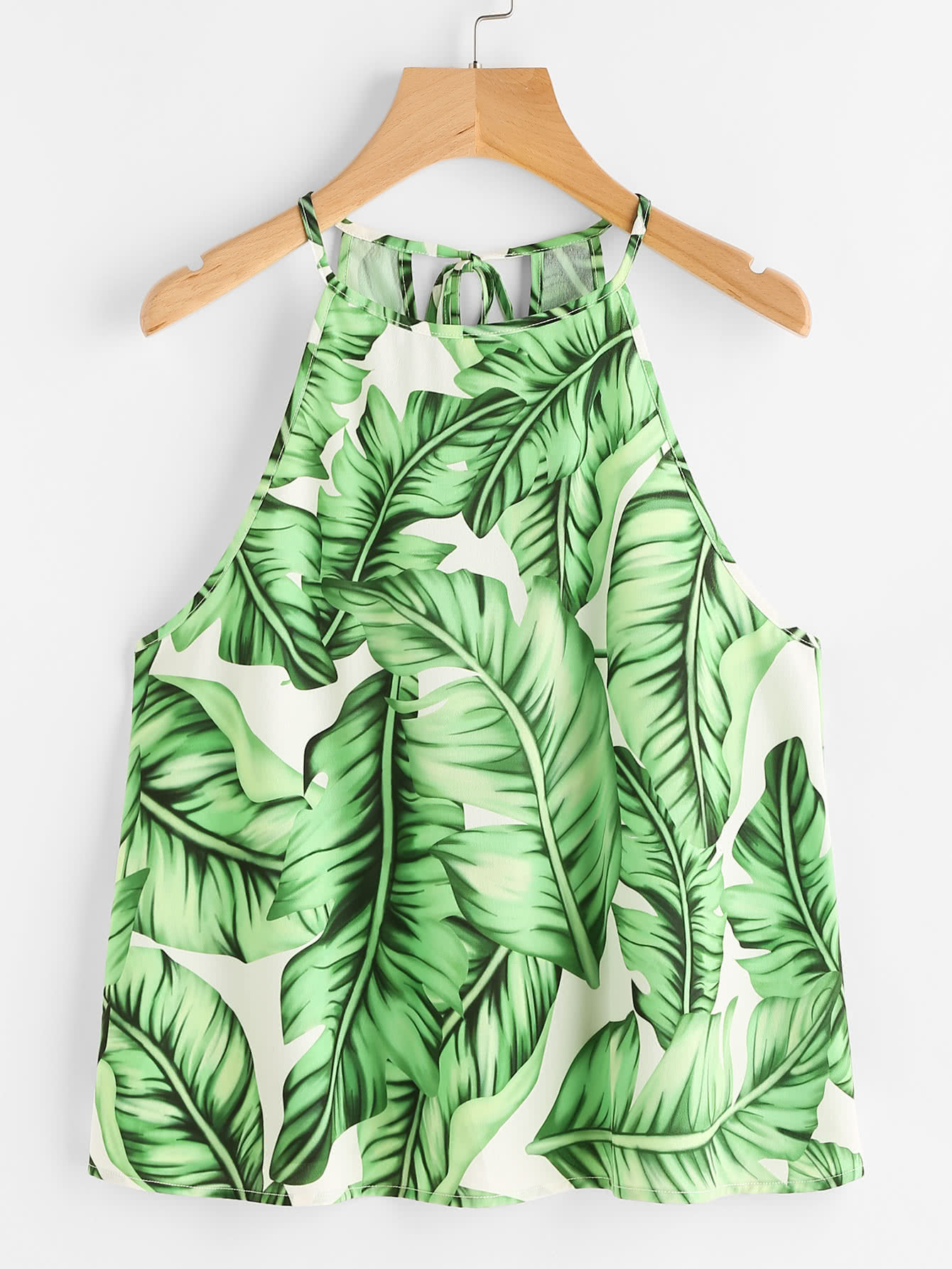 Self Tie Keyhole Back Tropical Racer Cami Top | SHEIN