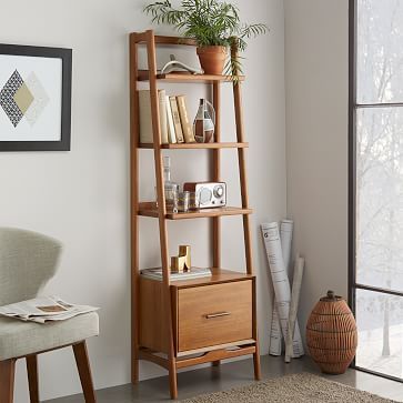 Mid-Century 22" Bookshelf w/ Drawer - Acorn | West Elm (US)