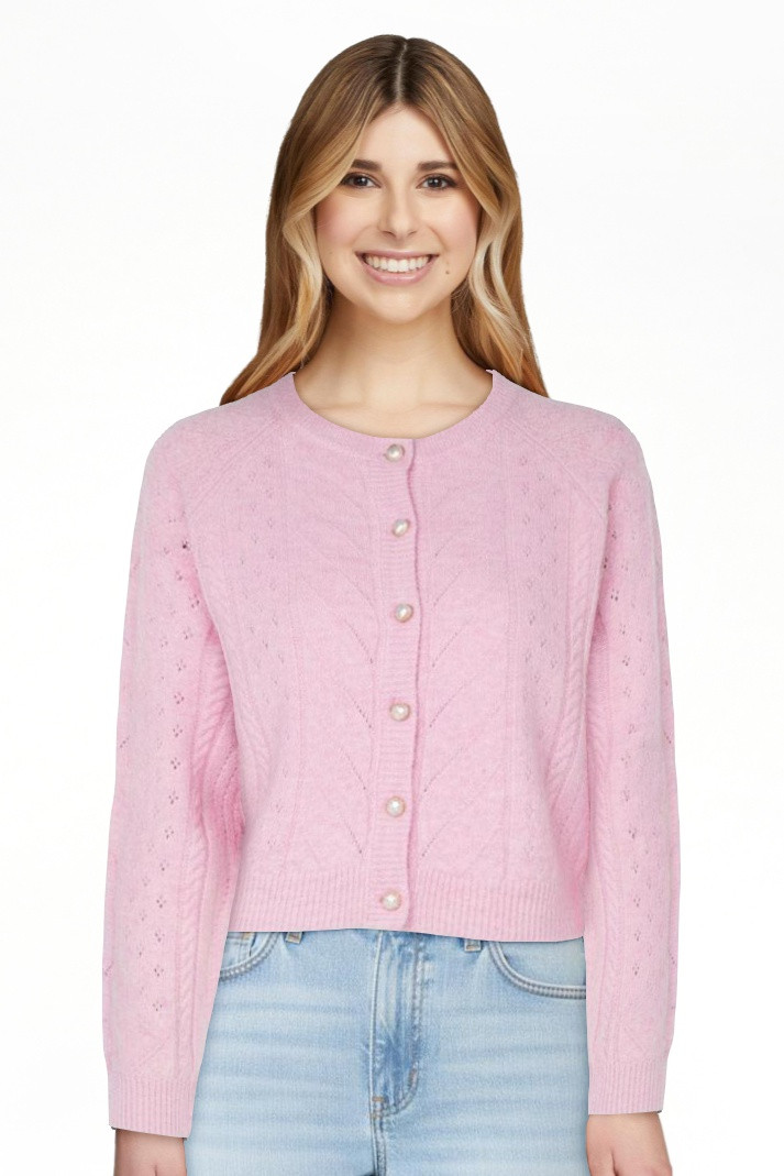 Celebrity Pink Women's and Women's Plus Cable Knit Crew Neck Cardigan, Sizes XS-4X | Walmart (US)