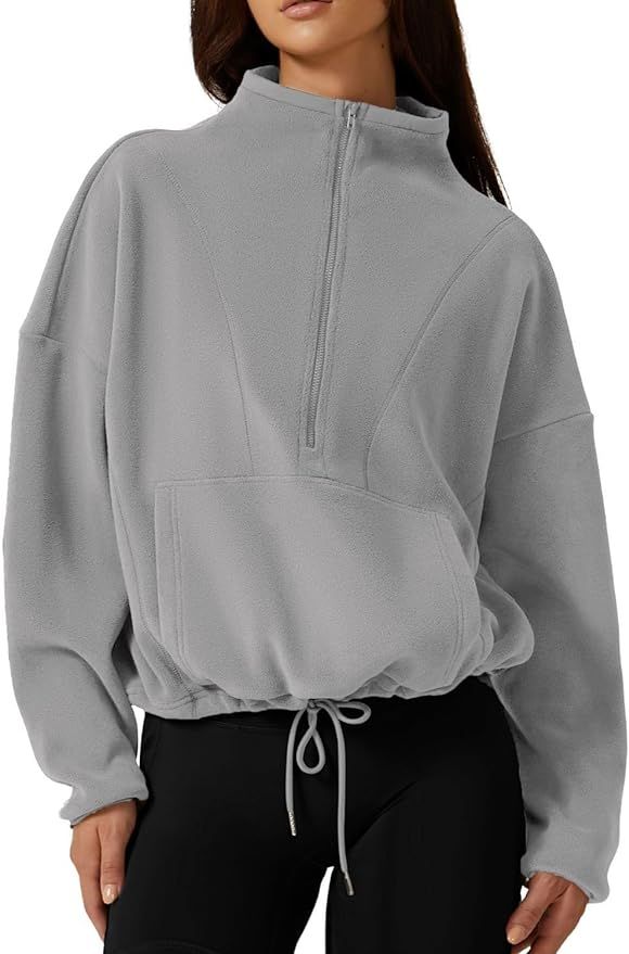 Apvirdy Womens Casual Half Zip Sweatshirt Loose Fit Long Sleeve Cropped Sweatshirts Drawstring He... | Amazon (US)