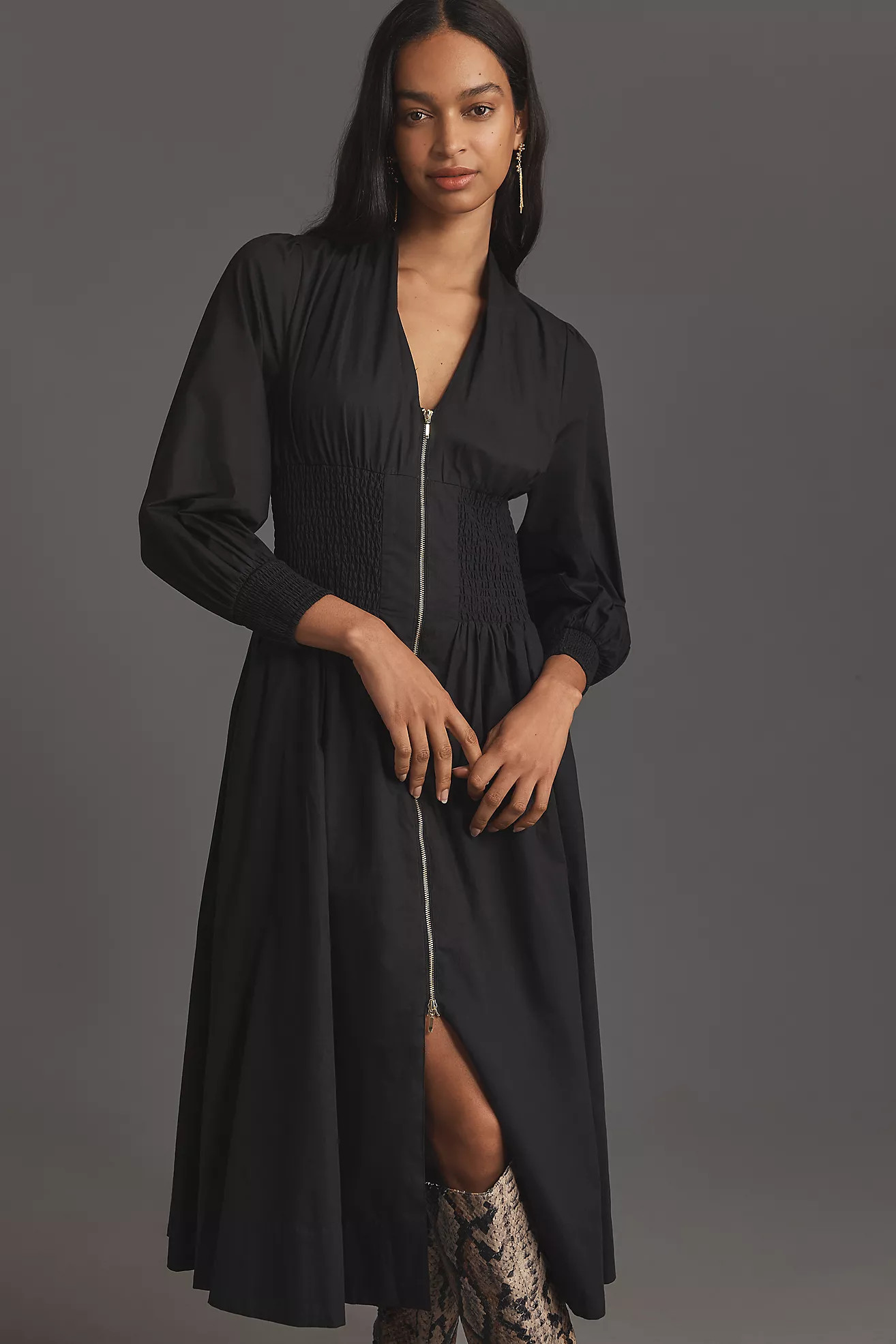 The Tommie Smocked Front-Zip Shirt Dress: Long-Sleeve Edition | Anthropologie (US)