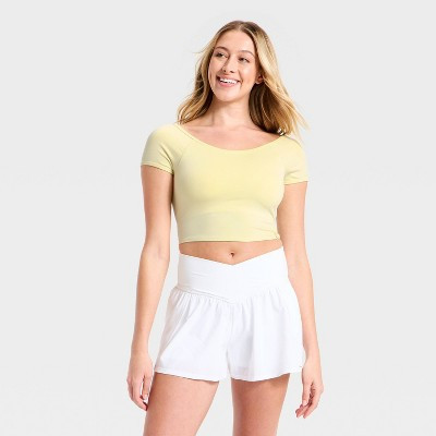 Women's Seamless Cropped Short Sleeve Support Top - JoyLab™ Yellow L | Target