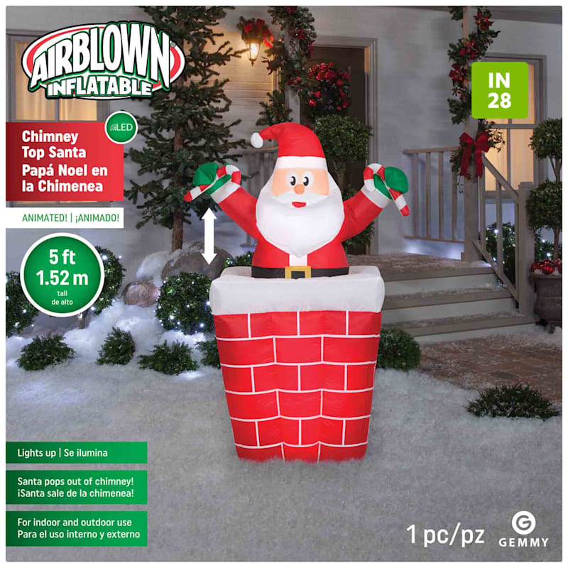 Inflatable Animated Pop-Up Santa in Chimney, 5' | At Home