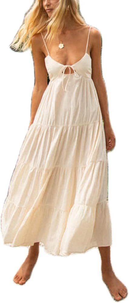 Women Y2k Bodycon Maxi Dress Open Back Flowy Long Dress Low Cut Spaghetti Strap Sundress Summer S... | Amazon (US)