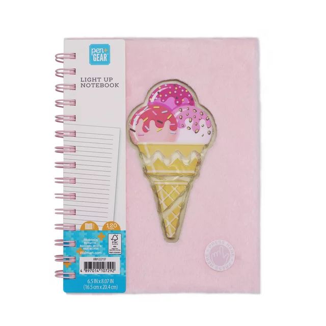 Pen + Gear Light-up Journal, Ice Cream Cone Design, Pink Furry Cover, Lined Paper, Twin Wire Boun... | Walmart (US)