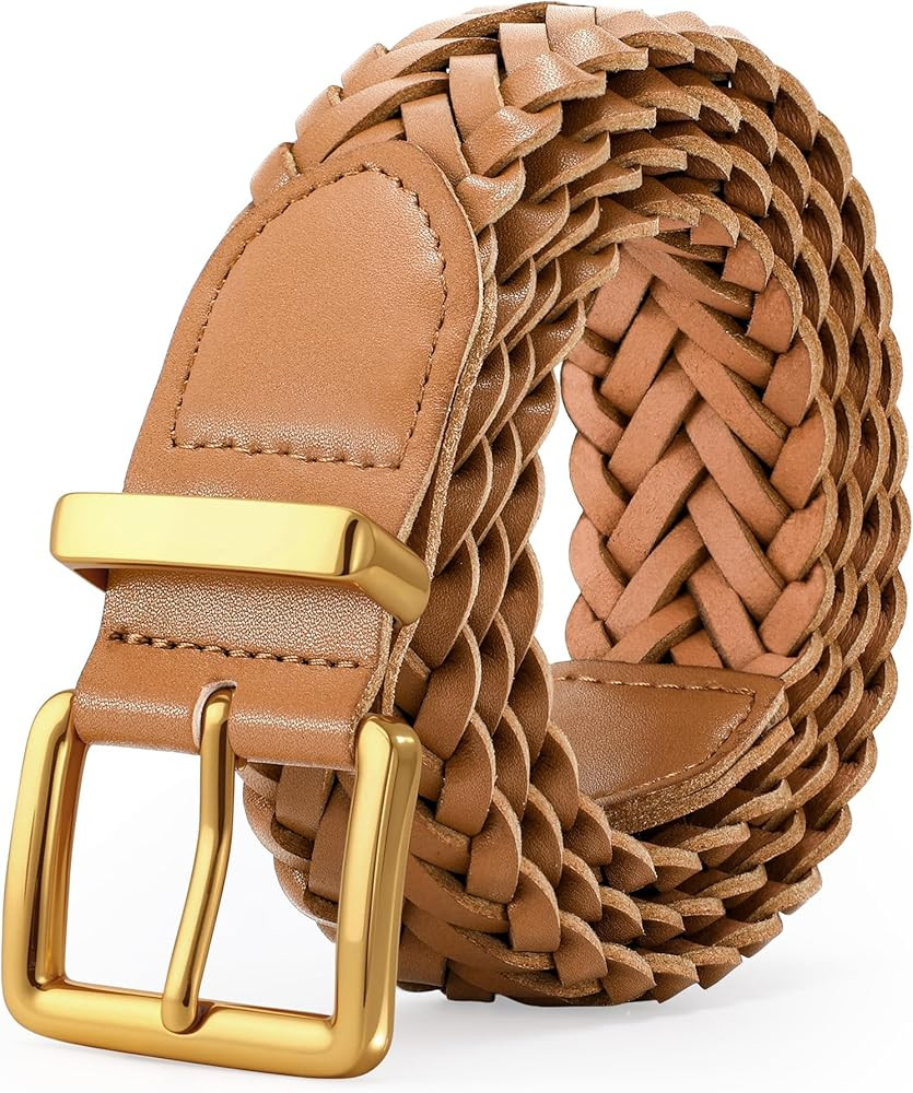 TRIWORKS Women's Braided Woven Leather Belt with Gold Buckle Belts for Women Versatile for Jeans ... | Amazon (US)