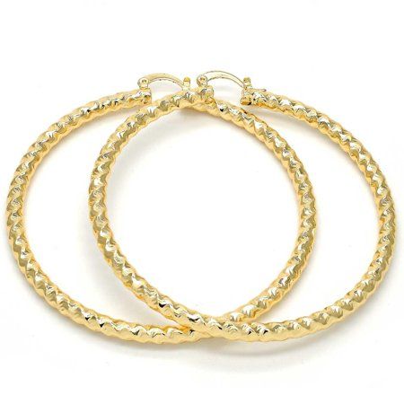 18k Yellow Gold Textured Yellow Gold Hoop Earrings 70mm | Walmart (US)