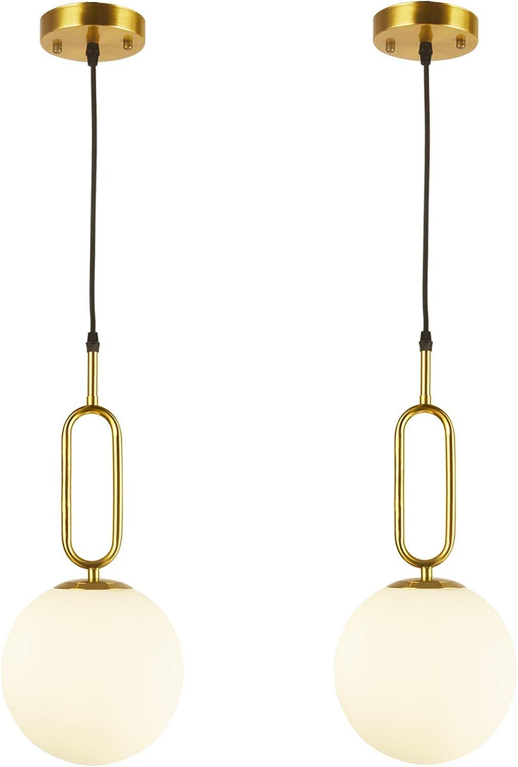 BAODEN 1 Lights Modern Globe Pendant Light Fixture Set of 2 Mid Century Chandelier Brushed Brass ... | Amazon (US)