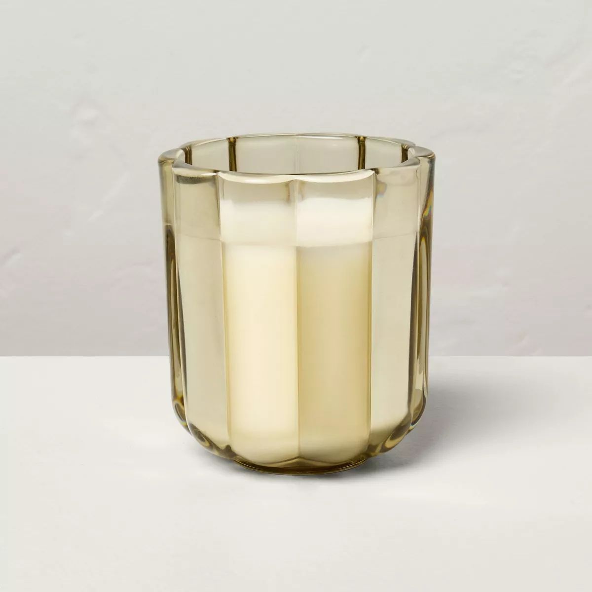 Tinted Glass Salted Honey Scalloped Jar Candle Tan - Hearth & Hand™ with Magnolia | Target