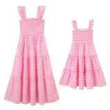 FYMNSI Mommy and Me Plaid Print Dresses with Pockets Sleeveless Smocked Long Sundress Casual High... | Walmart (US)