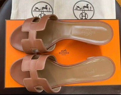 Hermes Oasis Heel Sandals Mules Pumps Shoes Women Size EU 36 1 2 Gold Brown Box | eBay US