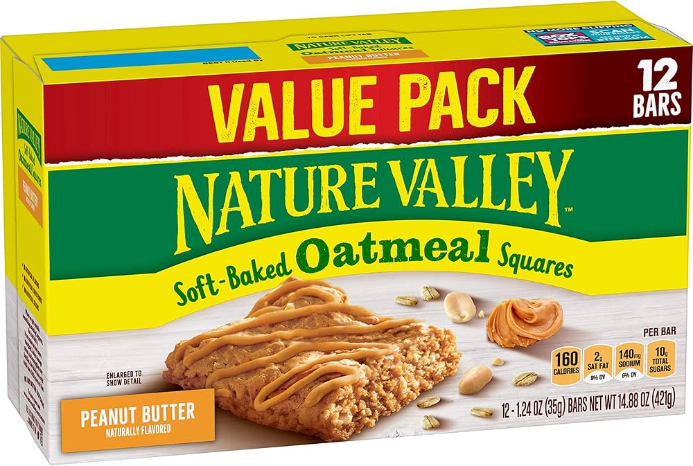 Nature Valley Soft-Baked Oatmeal Squares, Peanut Butter Breakfast Snacks, 12 ct, 14.88 OZ | Amazon (US)