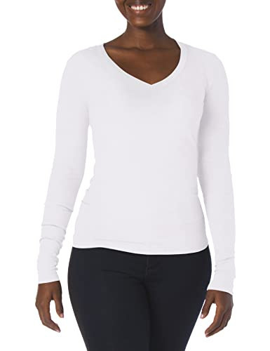 Splendid Women's 2x1 Rib Long Sleeve V-Neck T-Shirt White | Amazon (US)