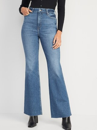 Higher High-Waisted Cotton-Hemp Blend Flare Cut-Off Jeans for Women | Old Navy (US)