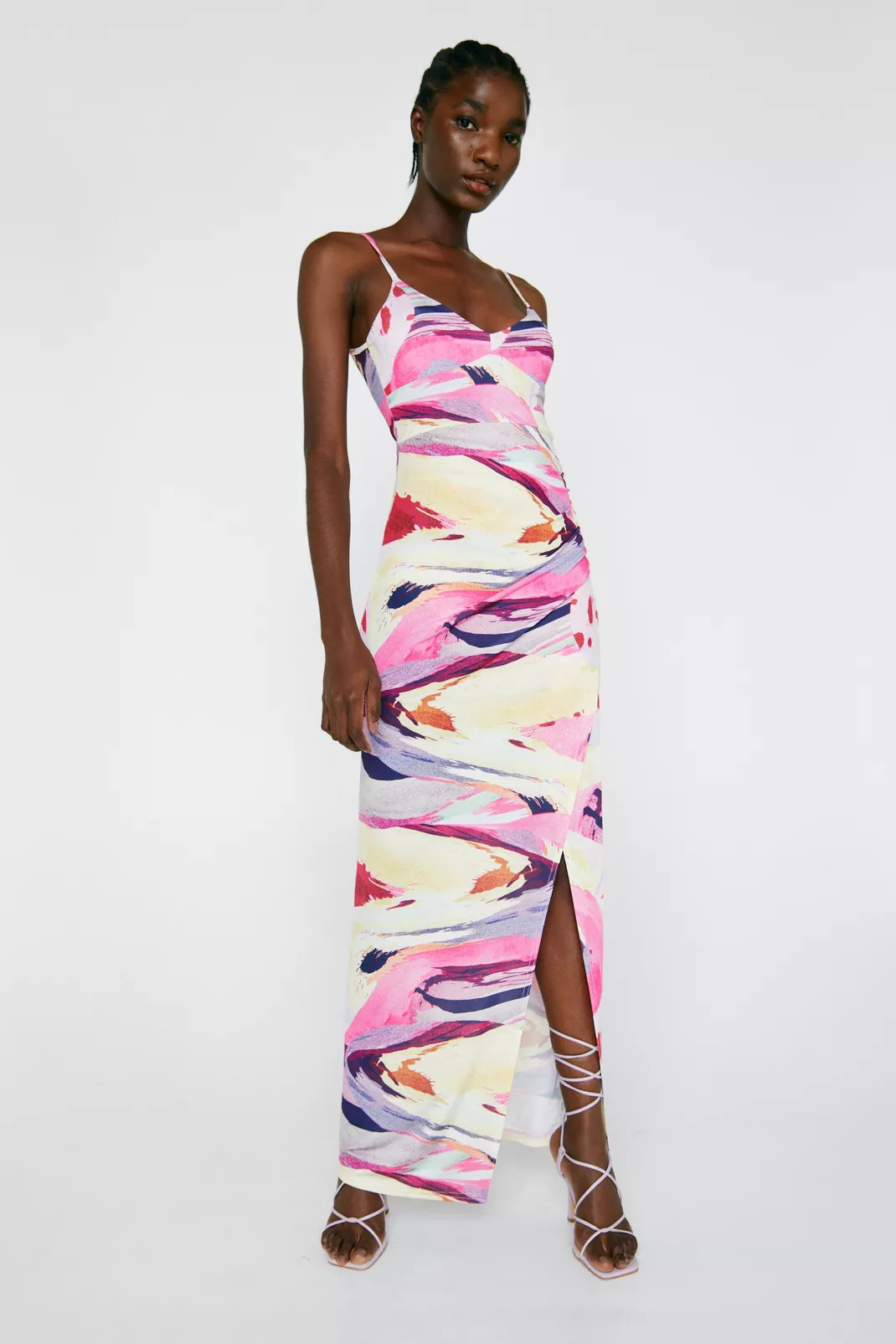 Brushstroke Print Ruched Side Maxi Dress | NastyGal (UK, IE)