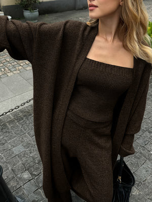 Three-Piece Knit Bustier Cardigan Pants Set | Commense