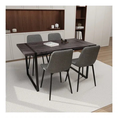 59" MDF black wooden dining table and modern dining chair 4-piece set, medieval wooden kitchen dining table set, rectangular metal base, dining table | Wayfair North America