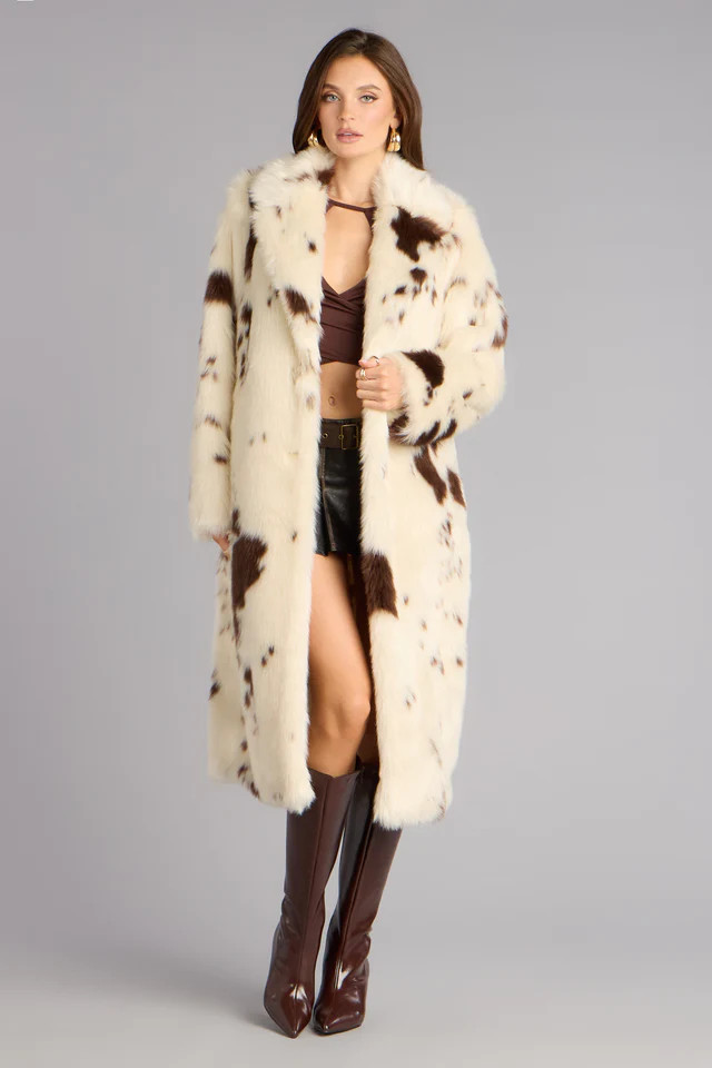 Downtown Rodeo Faux Fur Cow Print Coat | Windsor Stores