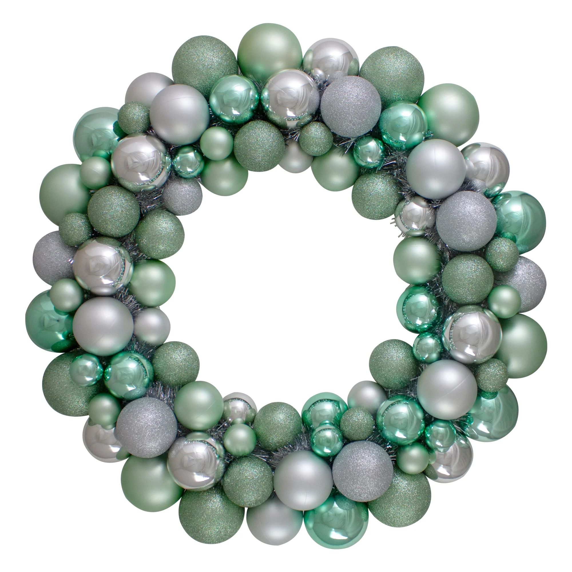 Silver and Seafoam Green 3-Finish Shatterproof Ball Christmas Wreath - 24-Inch, Unlit - Walmart.c... | Walmart (US)