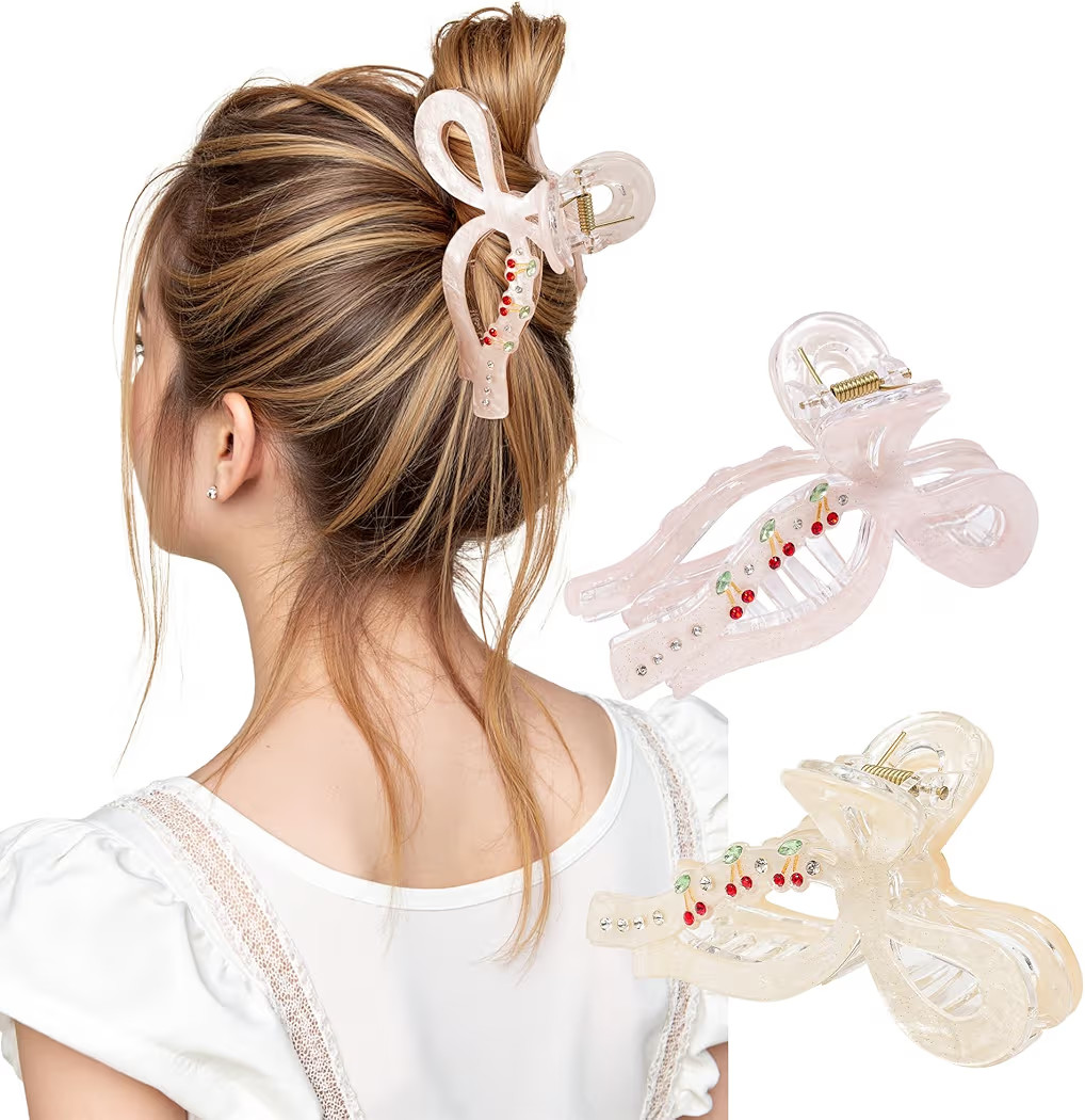 Lourny Acrylic Bow Claw Clips for Women, 2PCS Large Acrylic Hair Clips for Thin Thick Long Hair C... | Amazon (US)