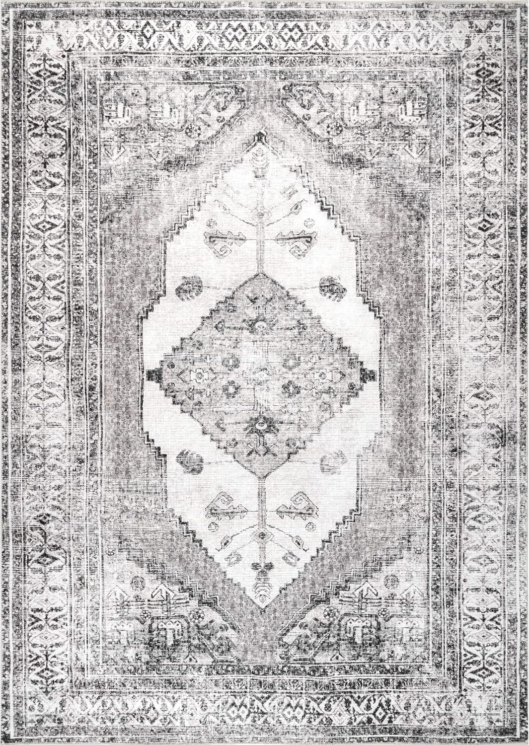 nuLOOM Gladys Machine Washable Vintage Medallion Area Rug, 4' x 6', Light Grey | Amazon (US)