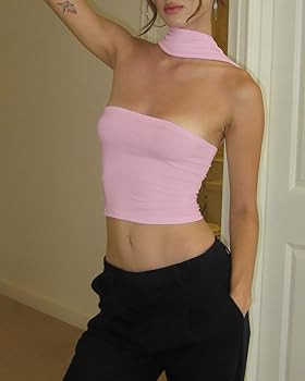 Women's Sexy Halter Tube Tank Crop Tops Strapless Slim Fitted Y2k Bandeau Top Off Shoulder Basic ... | Amazon (US)